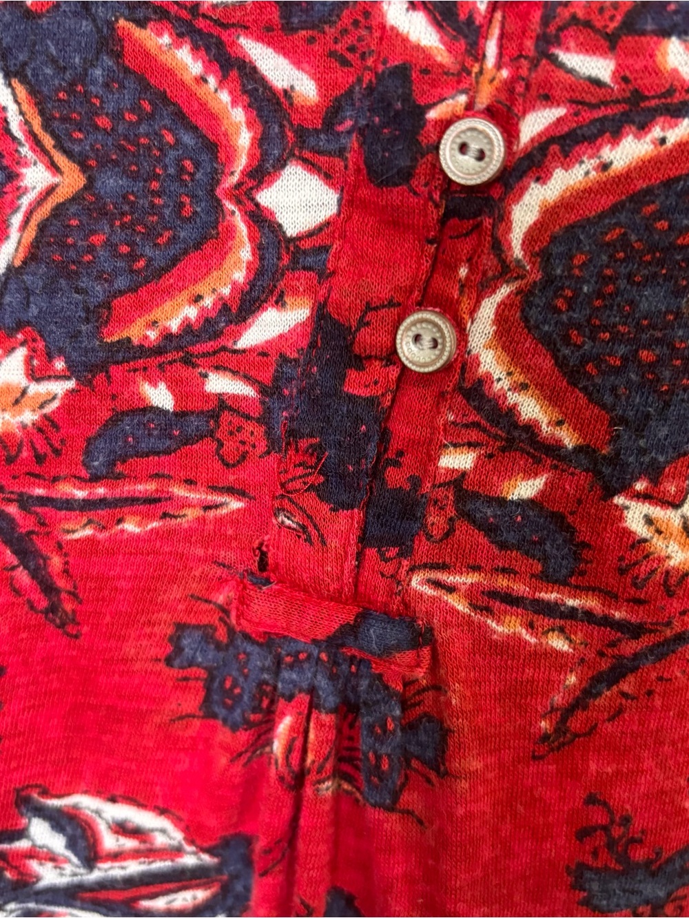 Lucky Brand womens boho floral mixed print peasant henley top red 2X - Picture 4 of 7